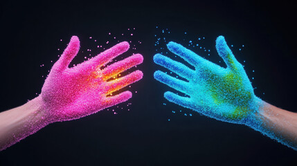 Bacteria, Comparison of clean and bacteria-covered hands in a visual study of hygiene practices.