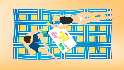 Beachside Brainstorming Session - illustration vector