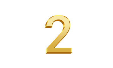Number 2 with 3D Metallic Gold effect