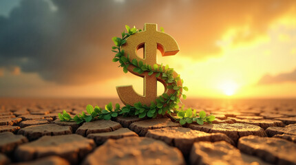 Green investment, Sustainable finance, Eco-friendly economy, Growth, Nature, Drought, Cracked earth, Hope, Future, Environment