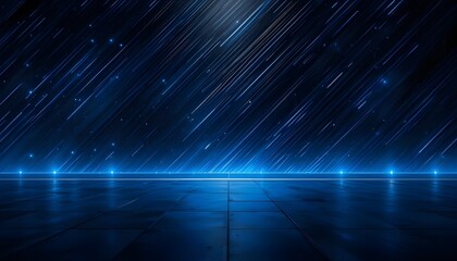 "Abstract Blue and Black Light Pattern with Gradient Floor and Metal Texture Tech Background"


