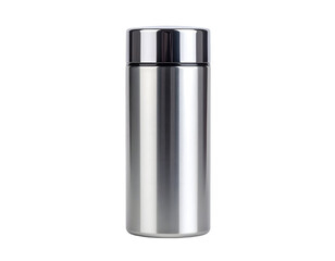 Metal thermos on a black background