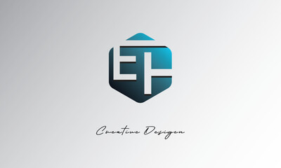 Obraz premium EH Creative Polygon Logo – Modern Negative Space Letter mark with Geometric Hexagon Shape for Futuristic Branding, Corporate Identity & Tech Design