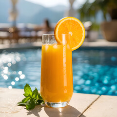 Orange juice with ice in the summer