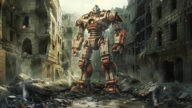 無敵のロボットと荒廃した街
