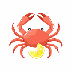 Cartoon Crab with Lemon Slice: Red Crustacean with Citrus Accent