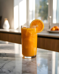 Orange juice with ice in the summer