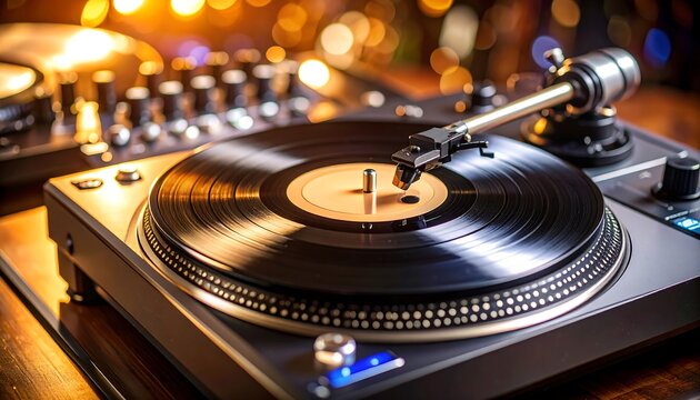 DJ turntable playing music - Powered by Adobe