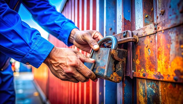 Rusty Padlock on a Gate A Close-Up of Hands Unlocking - Powered by Adobe
