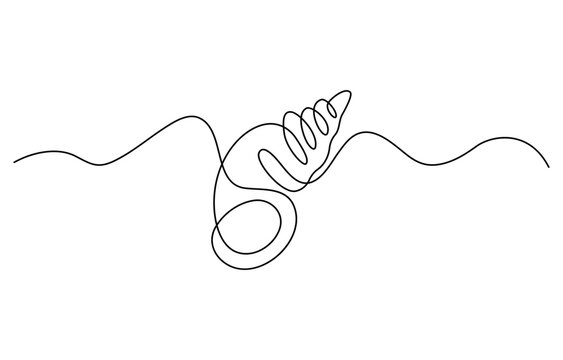 Continuous one line drawing of conch snail shell. Seashell symbol and banner of beauty spa and wellness salon in simple linear style. Editable stroke. Doodle Vector illustration
