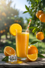 Orange juice with ice in the summer