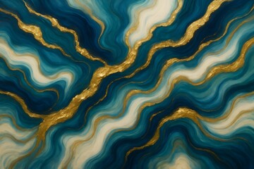 Obraz premium Teal Gold Abstract Fluid Swirls Painting Texture fluid art