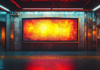 canvas art mockup with orange yellow abstract painting