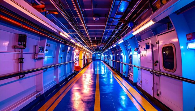 Illuminated Industrial Corridor A Glimpse into Modern Technology