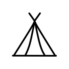 Minimalist Tent Icon – Line Art Camping Tent Outline Isolated on White Background
