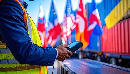 Global Trade and Logistics Customs Agent Scanning Cargo at International Port