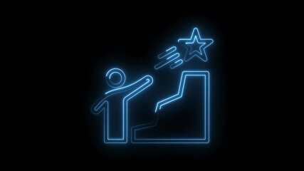 Neon arcade game achieves high score player reaching for star on black background animation - Powered by Adobe