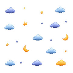 Obraz premium Dreamy Night Sky with Colorful Clouds, Stars, and Moon Elements