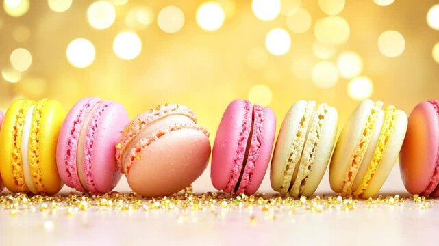 Delightful Macarons: A Row of Colorful French Pastries