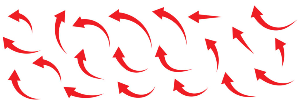 Straight and curved long arrow vector icon. Arrow icon set.