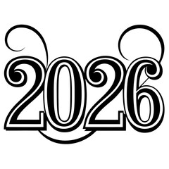 Elegant black and white art deco style 2026 typography with swirls
