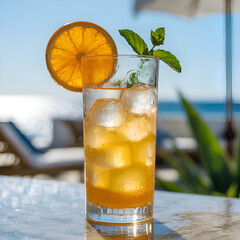 Orange juice with ice in the summer
