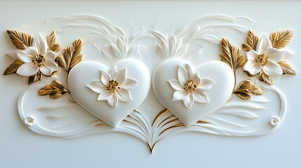 Elegant white and gold heart design with floral elements, perfect for Valentine Day decor or romantic themes