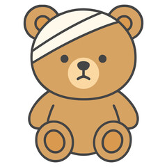 bear with bandage on head flat color vector illustration template design