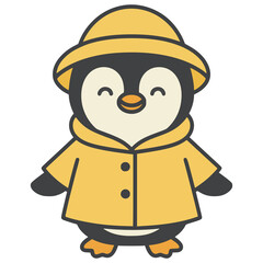 cute penguin wearing raincoat flat color vector illustration template design