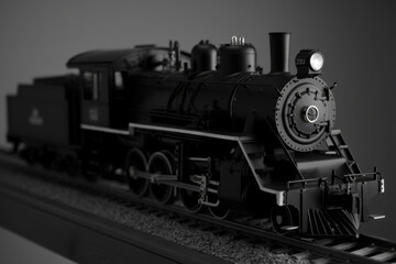 Fototapeta premium Black Vintage Steam Train Model with Railway Hobby.
