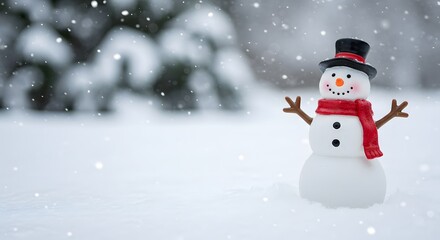Winter snowman in snow scene holiday season christmas decoration festive seasonal greeting card image
