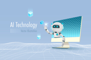 AI chat robot on computer.  Artificial Intelligence innovation technology provide smart information and solution in research and development. Vector.