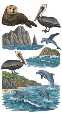 American Zoo Day Wildlife Vector Set