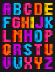 Colorful pixel bead alphabet vector design, featuring A to Z capital letters in vibrant backgrounds. Perfect for educational materials, kids crafts, games, and playful graphic projects.