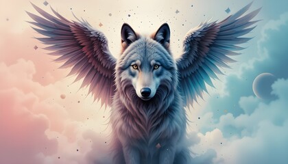 Abstract Pastel Wallpaper Featuring a Winged Wolf Created with Generative AI Art Techniques