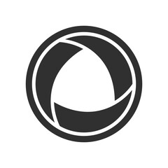 Shutter with tree blades. Isolated vector illustration. Aperture, camera, video, film, shape, symbol.Black on white.