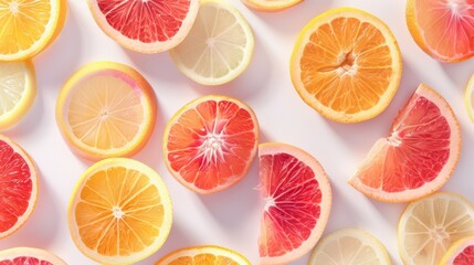 
Sunlit Citrus Fruit Slices on White Plate