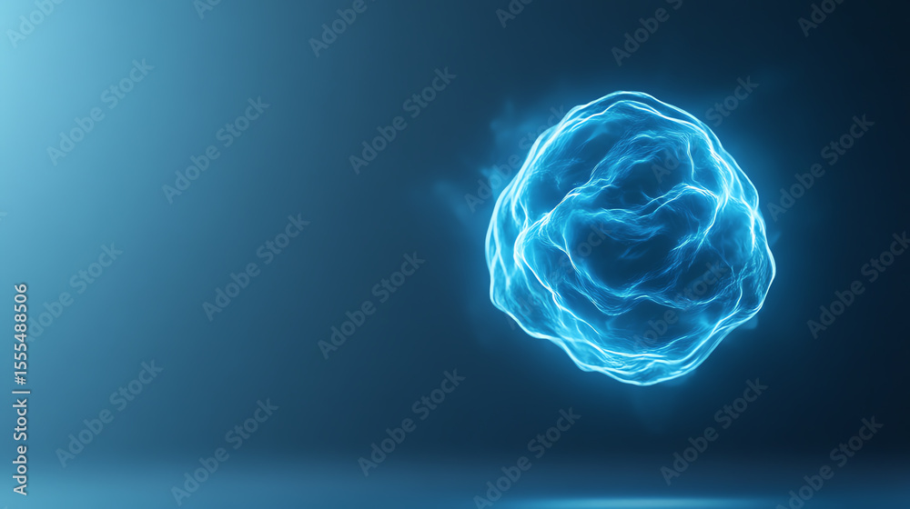 Poster a captivating visualization of blue electric energy sphere emanating light and movement, ideal for t