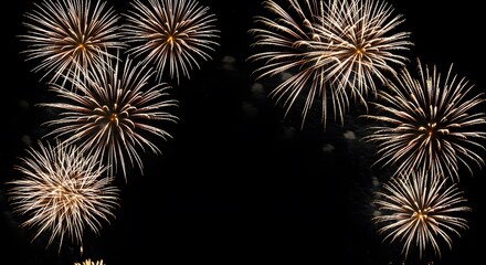Fototapeta premium Fireworks display new year celebration festive pyrotechnics light show holiday event night sky gold bursts