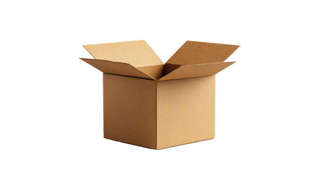Open Cardboard Box Isolated Packaging Container Ready Empty Delivery on transparent background