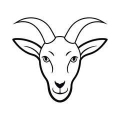Stylized illustration of a goat s head with prominent curled horns presented clearly on a clean white background