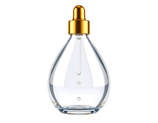 Clear glass dropper bottle with gold cap