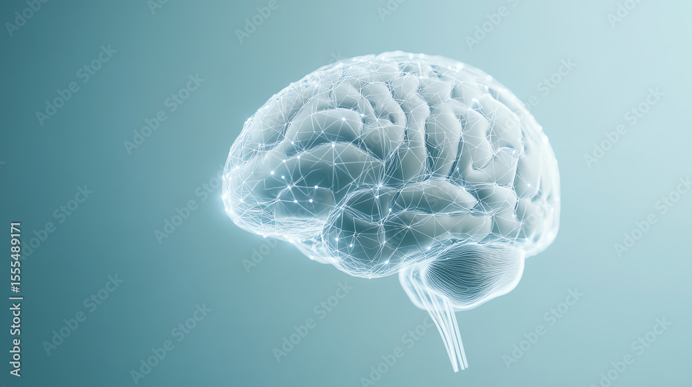 Aufkleber A digital illustration of a brain highlighting connections and neural networks, symbolizing intelligence and cognition.