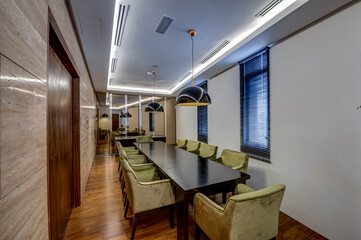 Modern conference room with chairs and tables