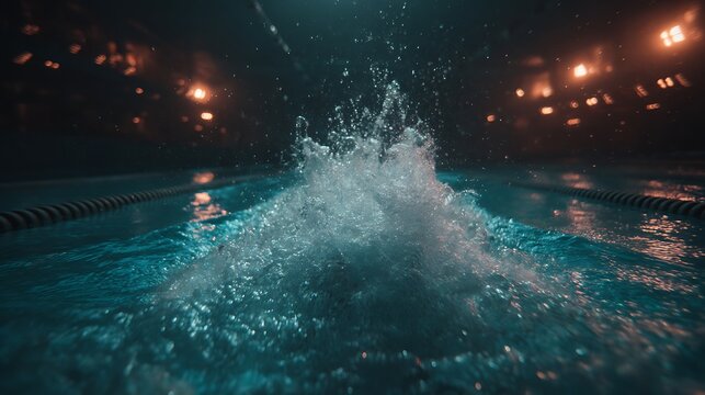 Pool water splashes after dive