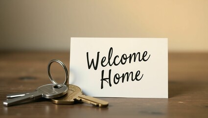 Welcome home keys and a card on a table