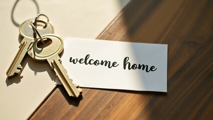 Welcome home keys and a card on a table