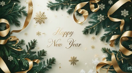 Elegant new year banner with fir branches and golden