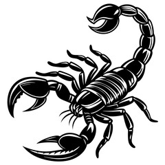 Stylized black scorpion illustration with claws raised and tail curved