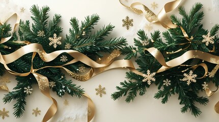 Elegant new year banner with fir branches and golden